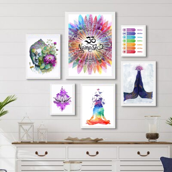 Kit 6 Quadros Decorativos Místicos Zen Namastê - com vidro