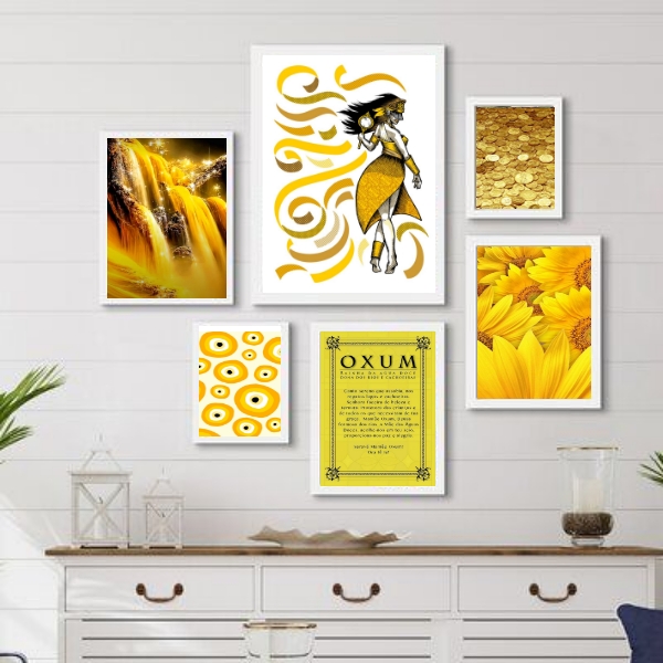 Kit 6 Quadros Decorativos Oxum Amarelo - com vidro