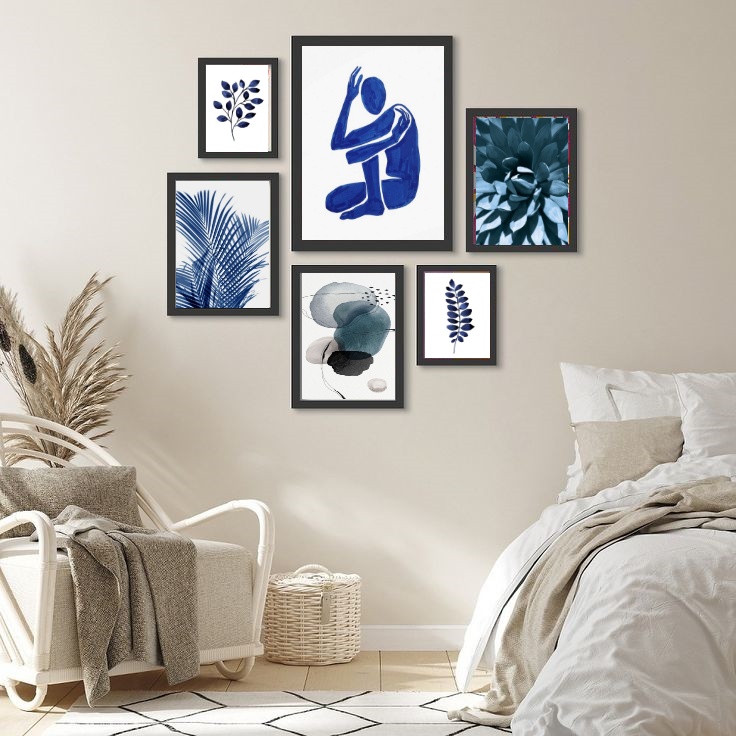Kit 6 Quadros Decorativos Quarto Artes Azuis