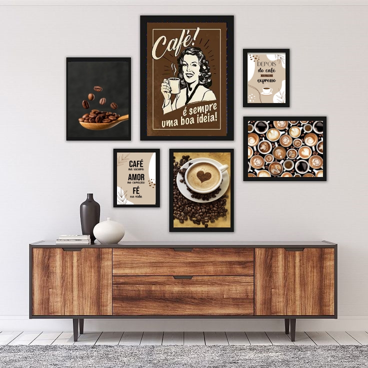 Kit 6 Quadros Decorativos Temáticos Café