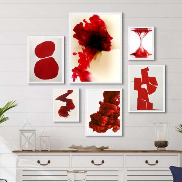 Kit 6 Quadros Decorativos Vermelhos- Abstratos - com vidro