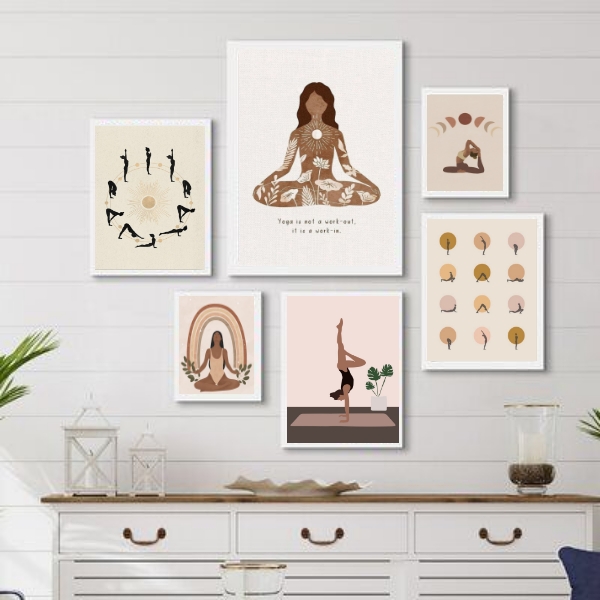 Kit 6 Quadros Decorativos Yoga - com vidro