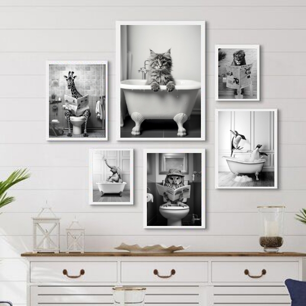 Kit 6 Quadros Divertidos Banheiro- Animais
