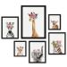 Kit 6 Quadros Filhotes Animais Com Flores