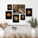 Kit 6 Quadros Folhas Douradas Fundo Preto - com vidro