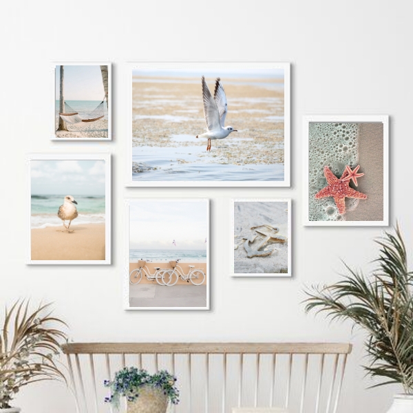 Kit 6 Quadros Fotografias Praia Tons Suaves - com vidro