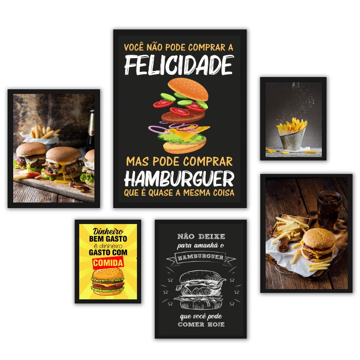 Kit 6 Quadros Hamburguer - Fotos E Frases