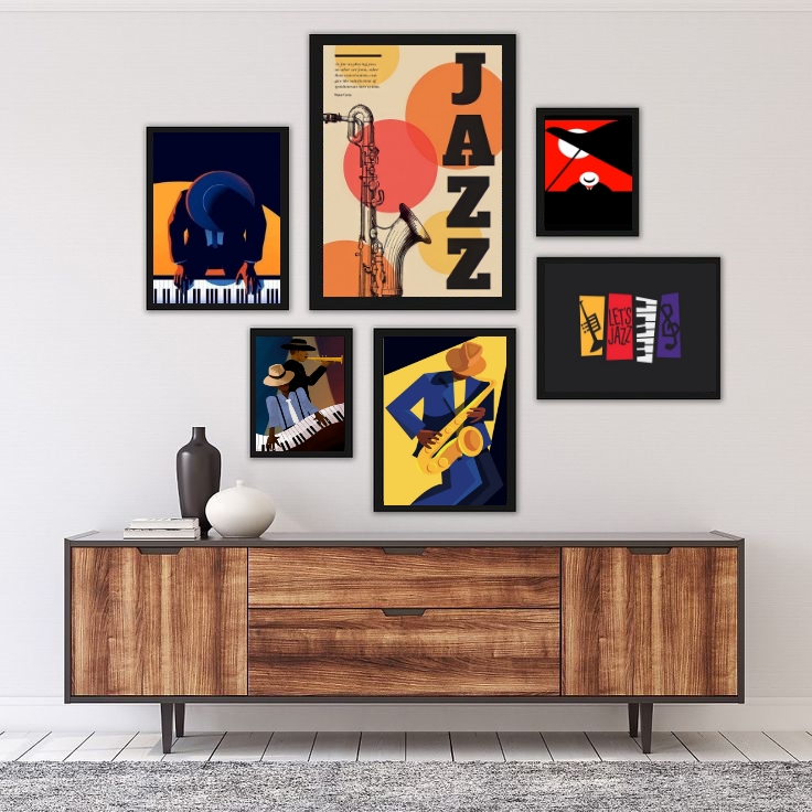Kit 6 Quadros Música Músicos Jazz - com vidro