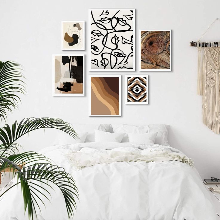 Kit 6 Quadros Marrom e Preto - Formas