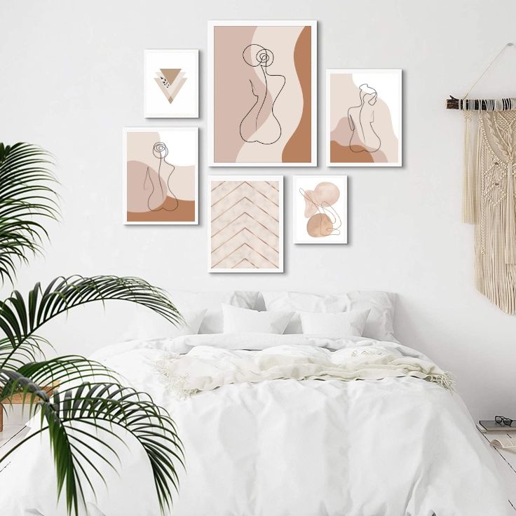Kit 6 Quadros Minimalistas Quarto - Nudes - com vidro