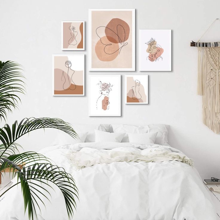 Kit 6 Quadros Minimalistas Quarto Mulheres - com vidro