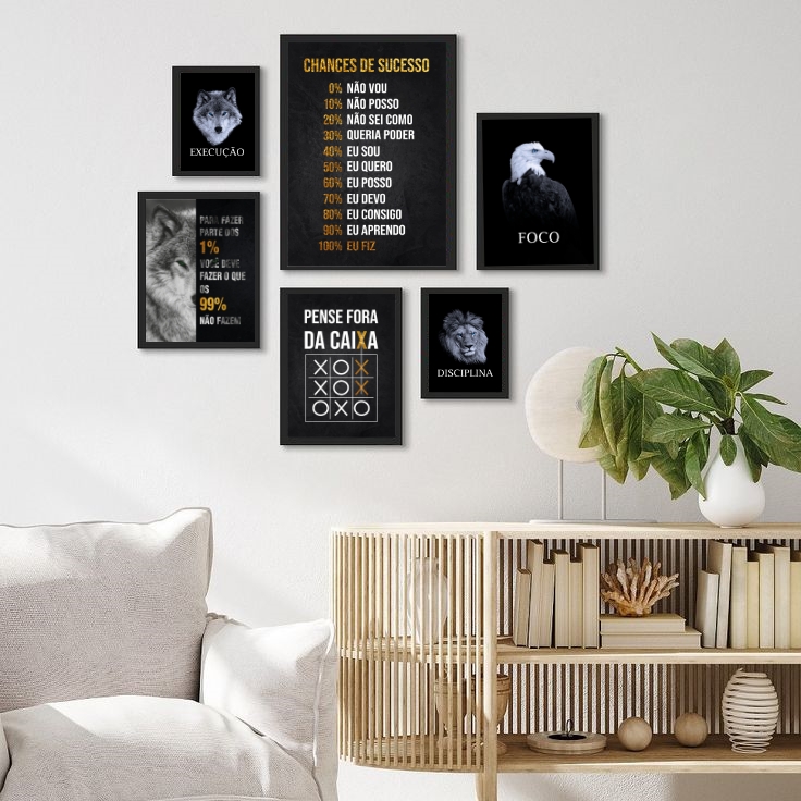Kit 6 Quadros Motivacionais Escritório - com vidro