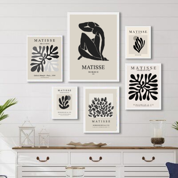 Kit 6 Quadros Obras Matisse- Preto e Branco - com vidro