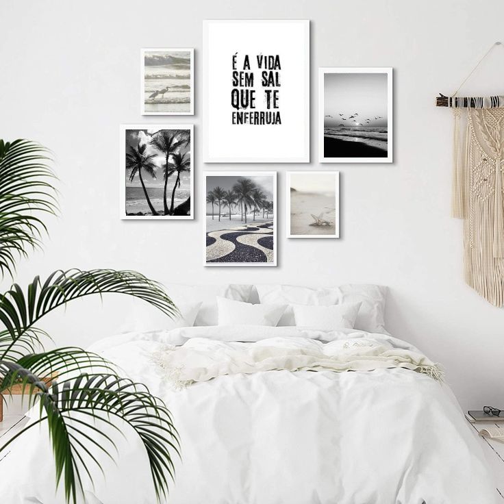 Kit 6 Quadros Praia - Vida Sem Sal Enferruja - com vidro