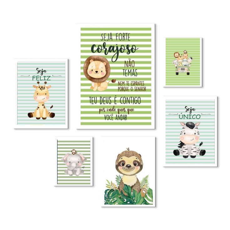Kit 6 Quadros Quarto Infantil Safari - Listradinho - com vidro
