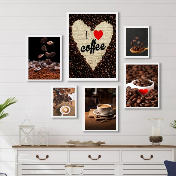 Kit 6 Quadros Rústicos Café- Love Coffee