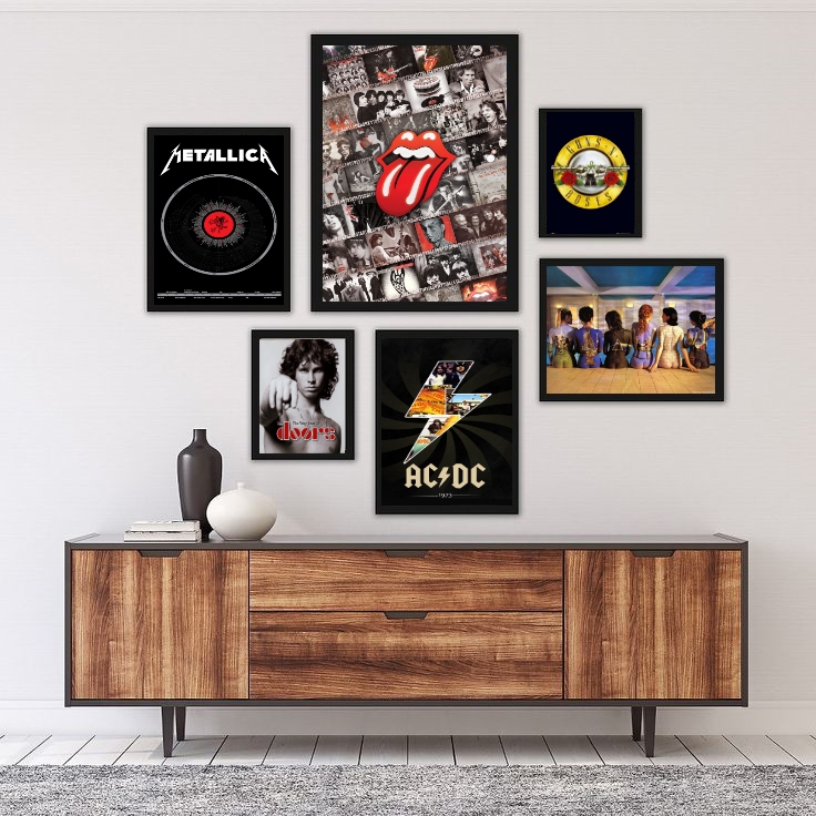 Kit 6 Quadros Rock Bandas - com vidro
