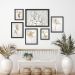 Kit 6 Quadros Suaves Flores Branco Com Dourado - com vidro