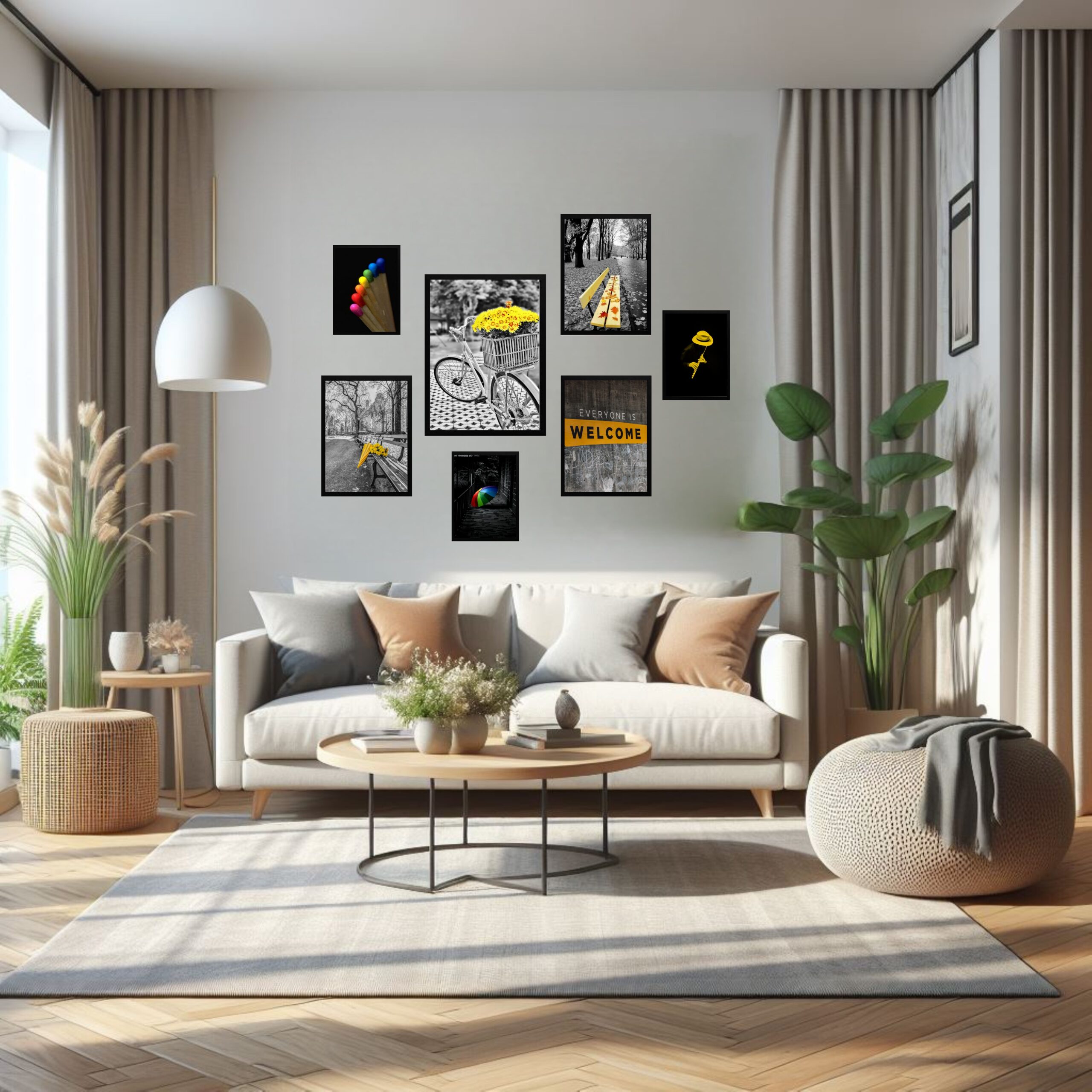 Kit 7 quadros Decorativos Cores &amp; Black - com vidro