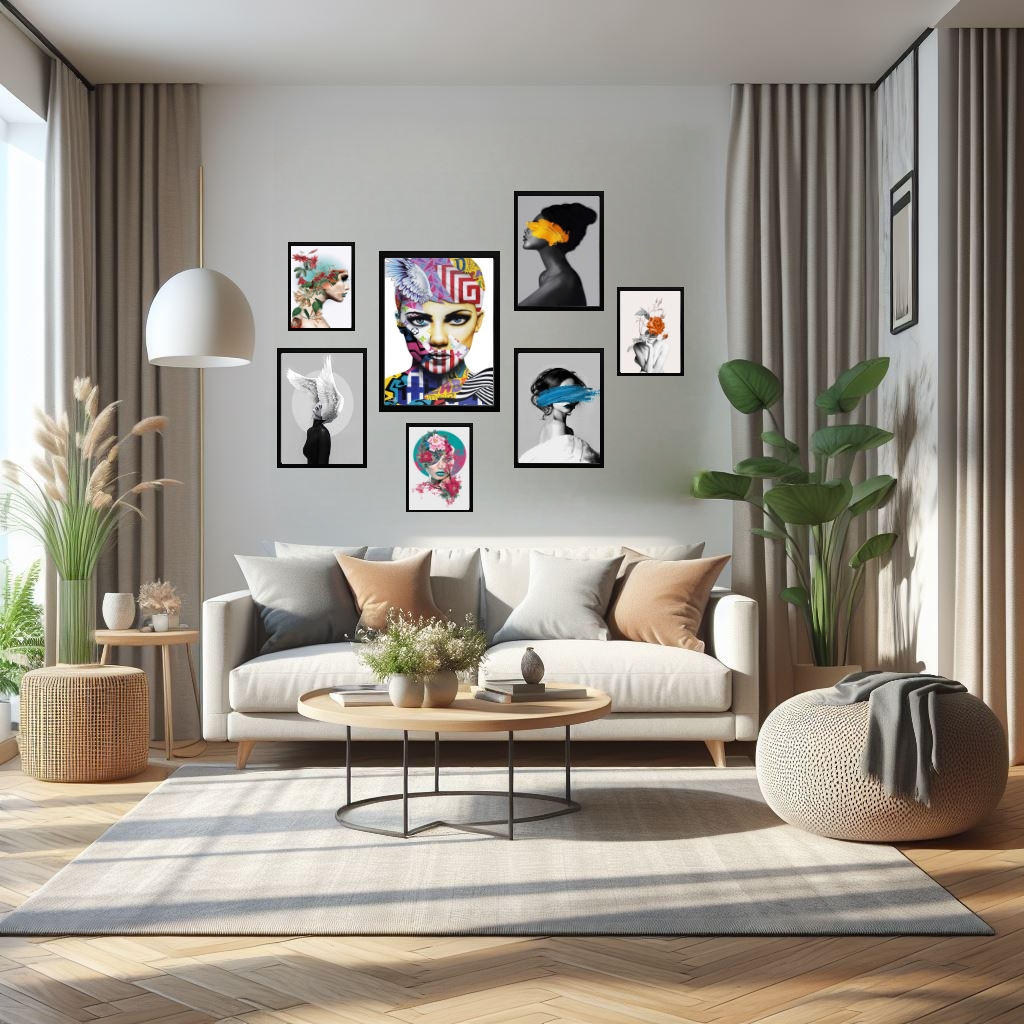 Kit 7 quadros Decorativos Mulheres Arte Surrealismo - com vidro