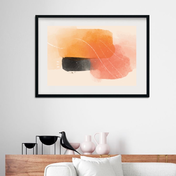 Quadro Abstrato Aquarela Alaranjada - 60x48cm