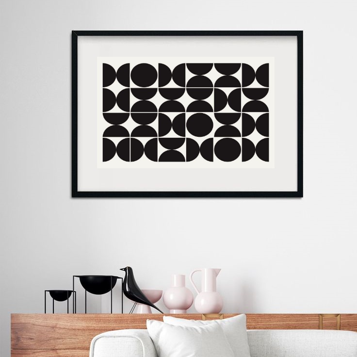 Quadro Abstrato Bauhaus P&amp;B - 60x48cm