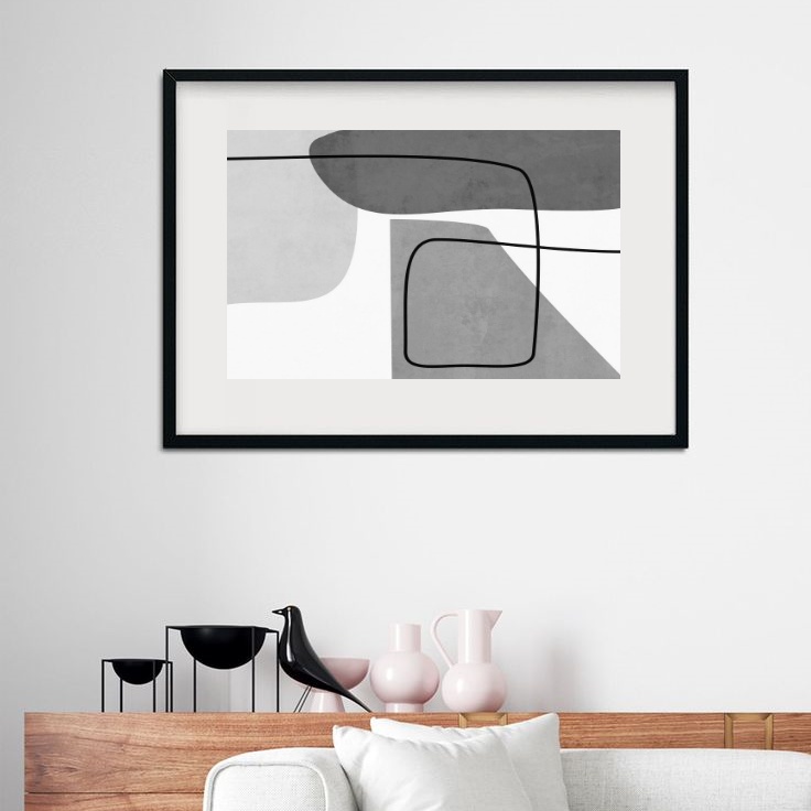 Quadro Abstrato Minimalista Cinza Industrial - 60x48cm