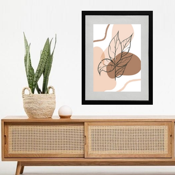 Quadro Abstrato Orgânico Folha Rosê - 60x48cm