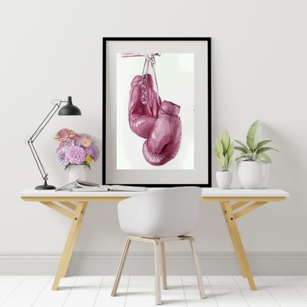 Quadro Boxe Luvas Rosa - 60x48cm