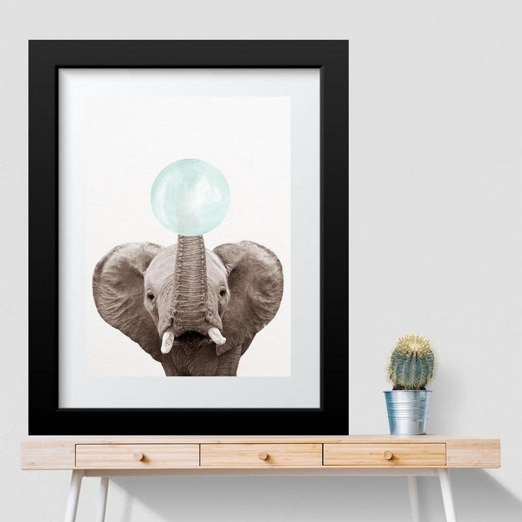 Quadro Elefantinho Chiclete Azul- 60x48cm