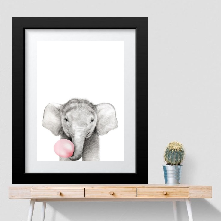 Quadro Elefantinho Chiclete Rosa- 60x48cm