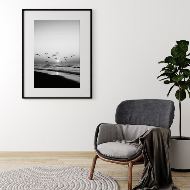 Quadro Fotografia Praia Em P&amp;B - 60x48cm