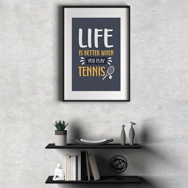 Quadro Frase Play Tennis - 60x48cm