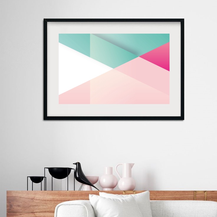 Quadro Geométrico Preto Cinza Amarelo- 60x48cm