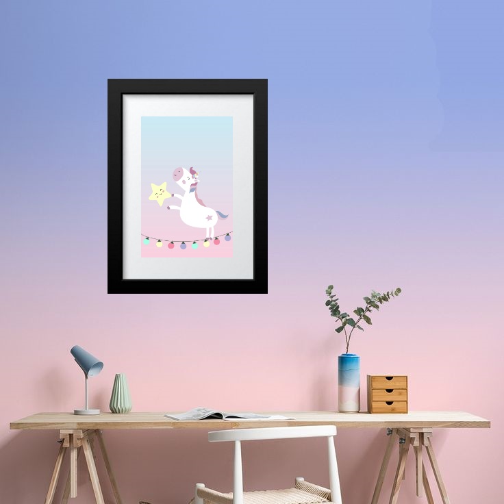 Quadro Infantil Unicórnio Estrelinha - 60x48cm