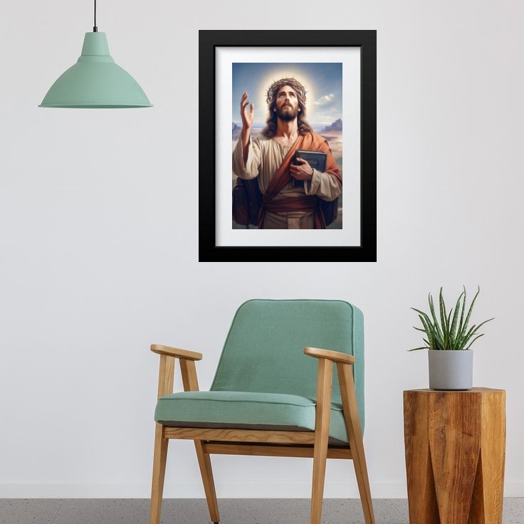 Quadro Jesus Com Bíblia Sagrada - 60x48cm