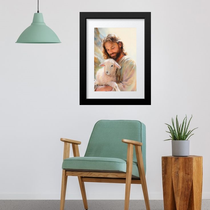 Quadro Jesus Com Cordeiro - 60x48cm