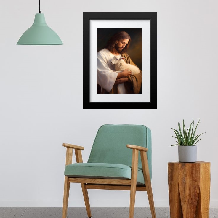 Quadro Jesus e Cordeiro - 60x48cm
