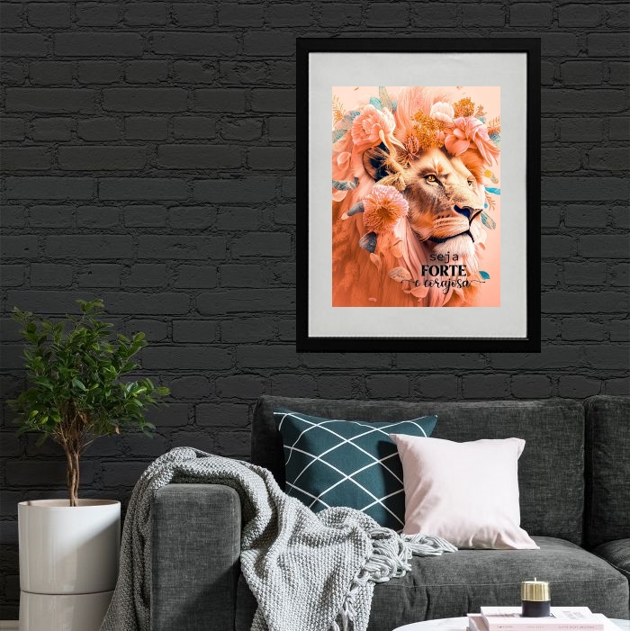 Quadro Leoa Seja Forte e Corajosa - 60x48cm