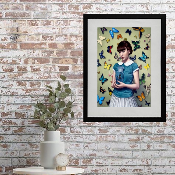 Quadro Mulher Borboletas - 60x48cm