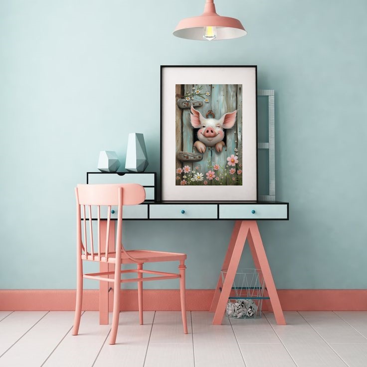 Quadro Porquinho Sorridente - 60x48cm