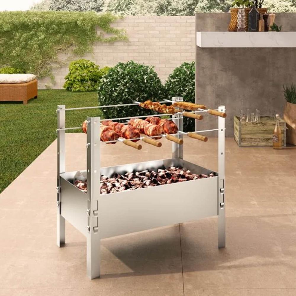 Churrasqueira Portátil de Chão 50x38x50cm  Desmontável com 4 Espetos Aço Galvanizado Carvão