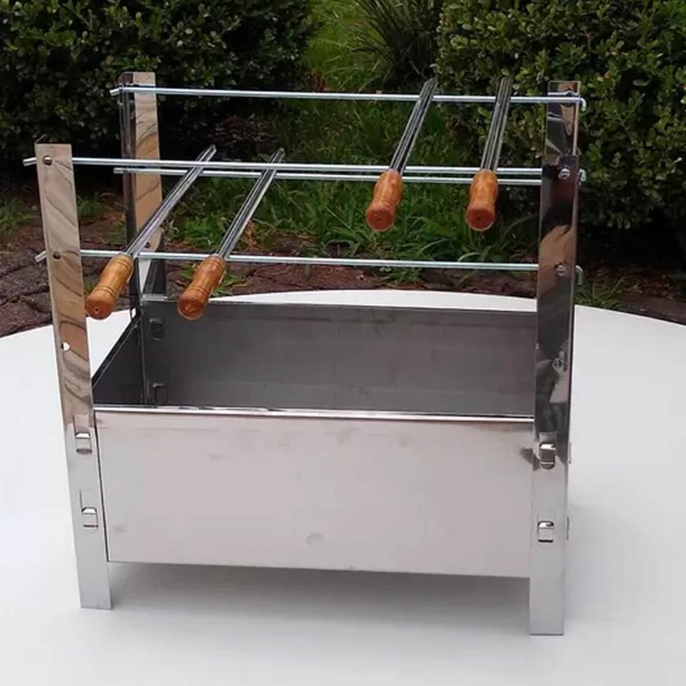 Churrasqueira Portátil de Chão 50x38x50cm  Desmontável com 4 Espetos Aço Galvanizado Carvão