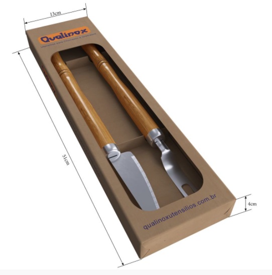 Conjunto kit garfo e faca churrasco grelha carne aço inox 42 cm Qualinox 0555 
