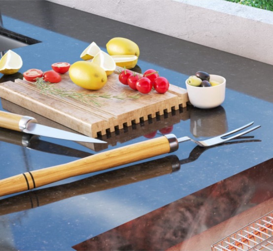Conjunto kit garfo e faca churrasco grelha carne aço inox 42 cm Qualinox 0555 