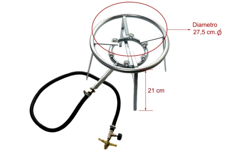 Fogareiro camping 6 caulins Alta Pressão 275 mm diâmetro Qualinox 3636 