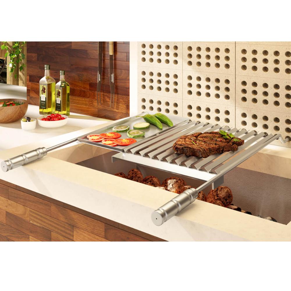 Grelha Inox Para Churrasco Com Coletor de Gordura E Chapa Au