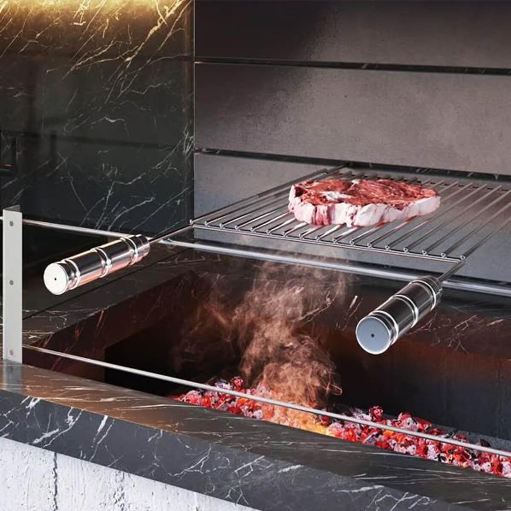 Grelha Urugaia Inox 304 Reta 80x40cm para Churrasco com Barr
