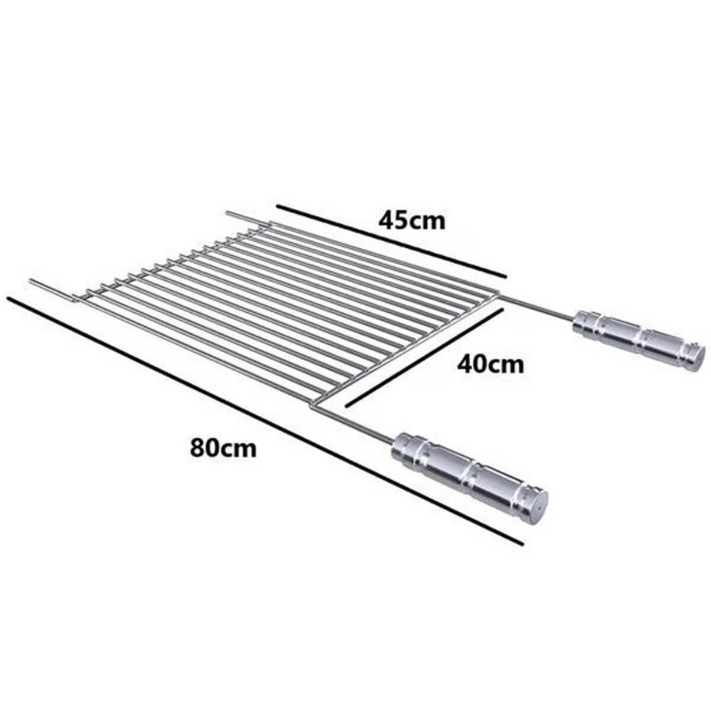 Grelha Urugaia Inox 304 Reta 80x40cm para Churrasco com Barr