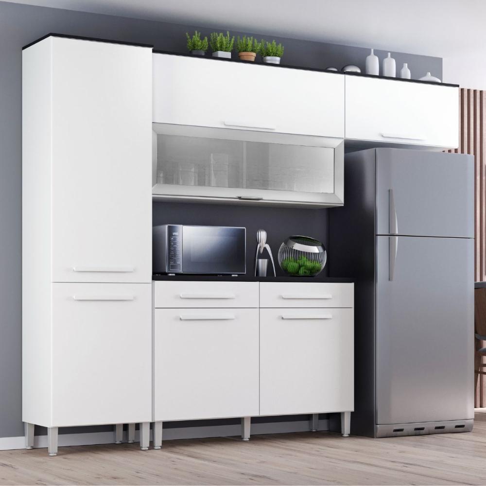 Armário Cozinha Girassol 7 Portas 2gav Pés Reguláveis  Branco
